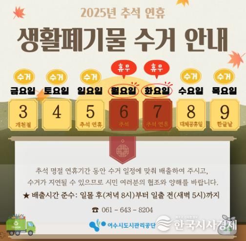 여수시도시관리공단, 추석맞이 청결 도시환경 조성...명절 특별 청소대책 시행 및 휴무 안내