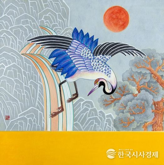 신선희-오색학무, 순지에 채색