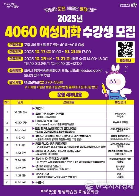 여성대학 수강생 모집 홍보 포스터.