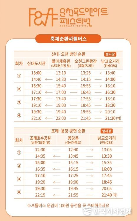 순천 푸드앤아트페스티벌, 올해는 주차 대신 셔틀버스로!
