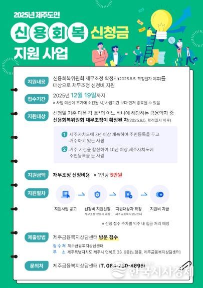 2025년 제주도민 신용회복 신청금 지원 사업 웹포스터