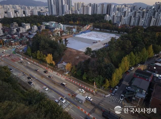 동명근린공원 지하주차장 공사 사진(드론 촬영)