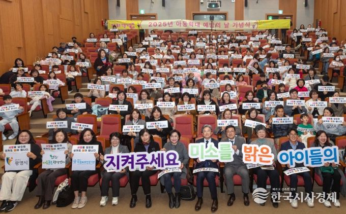 정순욱 광명시 부시장(사진 첫줄 왼쪽 일곱 번째)은 지난 17일 광명시청소년수련관 대공연장에서 열린 '아동학대 예방의 날 기념식'에 참석해 기념사진을 촬영하고 있다.