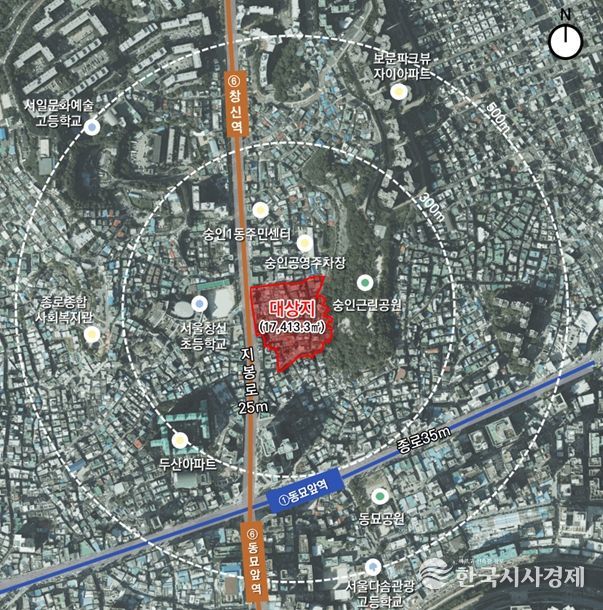 위치도 (종로구 숭인동 61번지 일대 모아타운)