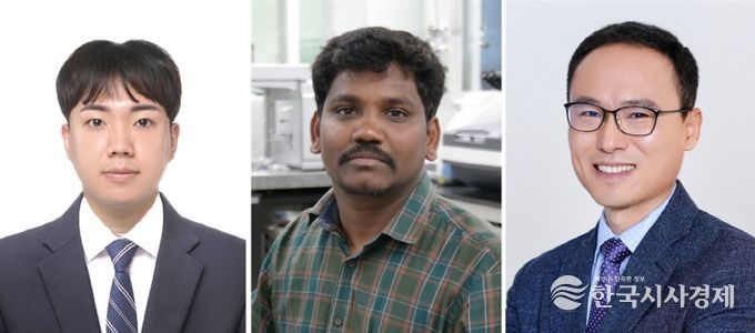 경상국립대학교 박사과정 정시언 씨, 라자 아루무감 센틸 박사, 최명룡 교수(왼쪽부터)