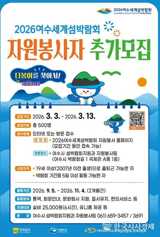 2026여수세계섬박람회 자원봉사자 추가모집 포스터