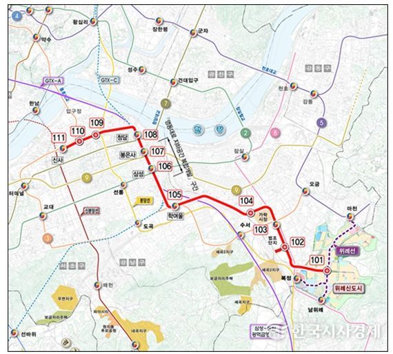 노선도( ※ 정거장 위치 등은 개략적인 것이며 향후 사업계획 수립, 공사 단계 등에서 조정될 수 있음)