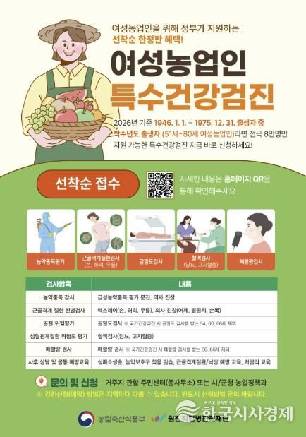 연천군, 여성농업인 특수건강검진 확대 시행