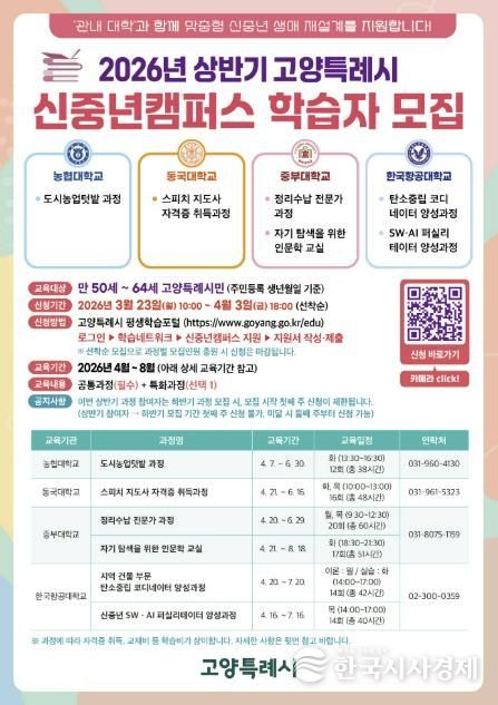 2026년 상반기 고양특례시 신중년캠퍼스 학습자 모집 안내문