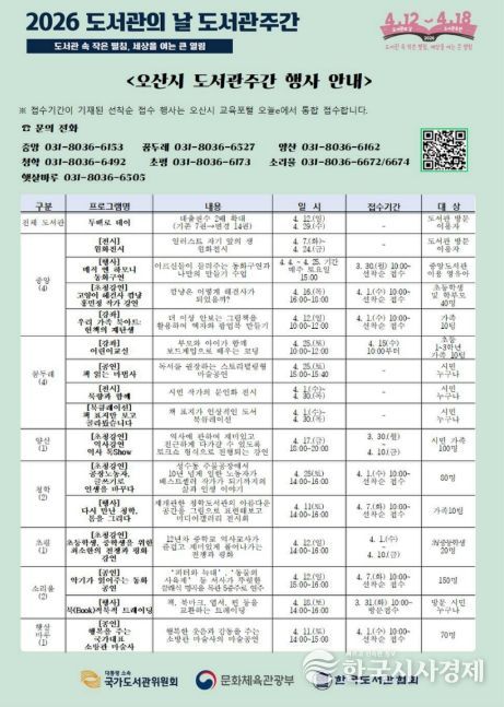 오산시, 2026년 도서관의 날·도서관주간 맞아 독서문화 행사 운영