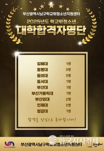 부산 남구꿈드림센터, 학교밖청소년 15명 대학 진학 쾌거