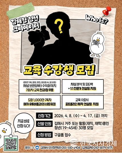 , 김해형 청년 1인 크리에이터 육성사업 교육생 모집