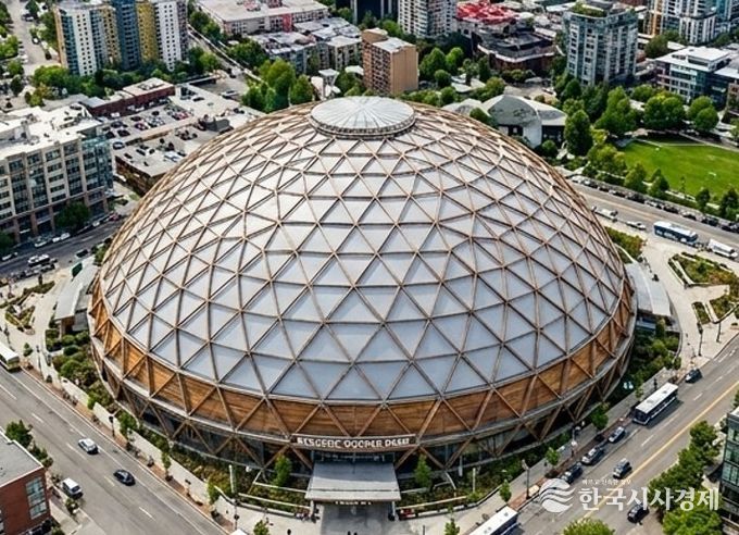 가상으로 재현해 본 목구조 대공간 건축물 조감도(AI 이미지)